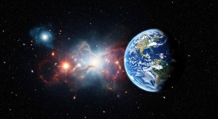 Fototapeta premium Earth in Space with Stars and Cosmic Nebula in Background
