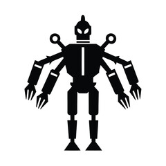 Fototapeta premium Robot with Multiple Arms Vector Silhouette 
