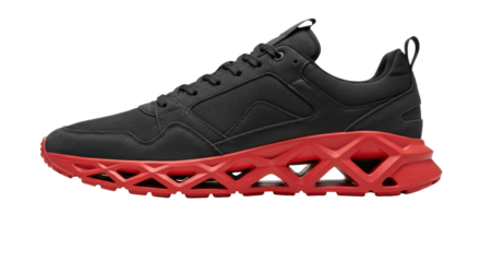 Modern Black and Red Running Shoe Design.