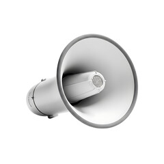 White megaphone isolated on transparent background, a portable loudspeaker used for public address, announcements, and emergency alerts, ensuring clear communication