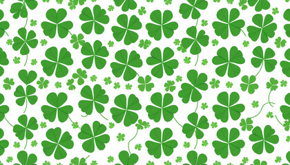 Seamless pattern of green clover leaves on white background, flat vector style, clean and modern design 2