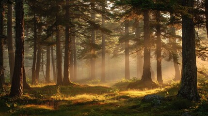 Forest with Morning Sun Rays
