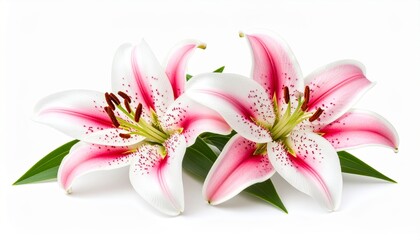 Pink and White Lilies on White
