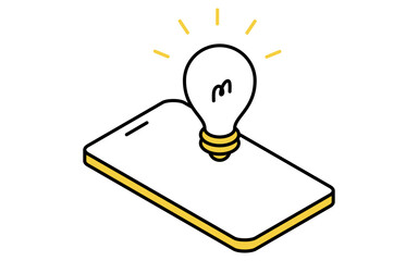 Fintech icon of smartphone with light bulb, innovation and digital finance technology vector illustration