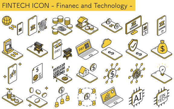 FinTech Icons, Finance and Technology Isometric Illustration Icon Set
