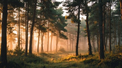 Forest with Morning Sun Rays
