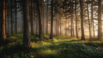Forest with Morning Sun Rays
