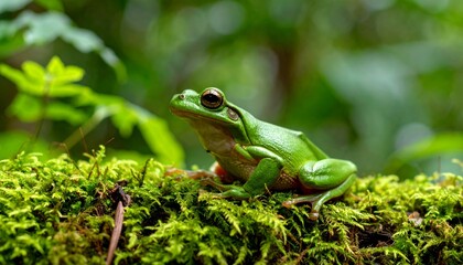 Naklejka premium Green Frog on Moss