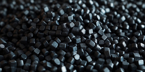 Close up of small black plastic pellets in bulk collection Generative AI