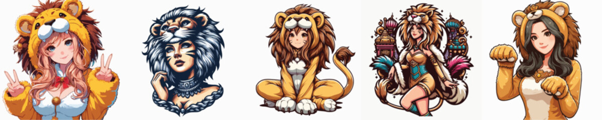 VECTOR IMAGE OF A WOMAN WEARING A LION COSTUME