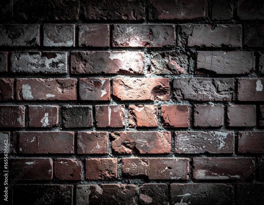 Aufkleber rustic red brick wall with cracks and vignette background texture material
