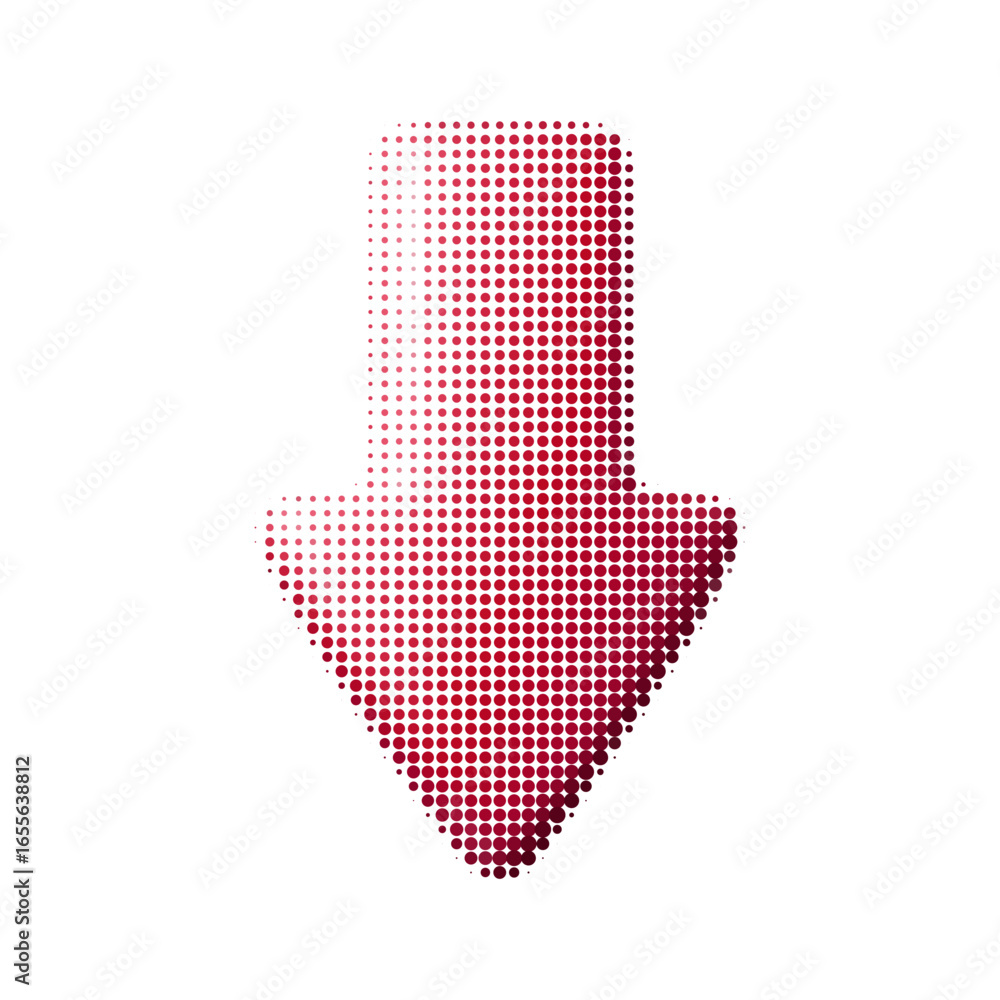 Poster vector illustration of a red down arrow with halftone texture. dotted abstract design element for na