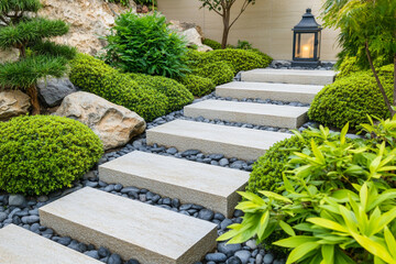 Obraz premium Modern garden pathway leads to tranquil outdoor retreat Generative AI