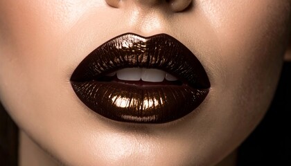 Naklejka premium Glossy, Dark Lipstick on Lips