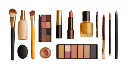 Flat lay of various makeup products.  