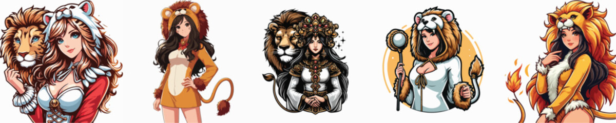 VECTOR IMAGE OF A WOMAN WEARING A LION COSTUME