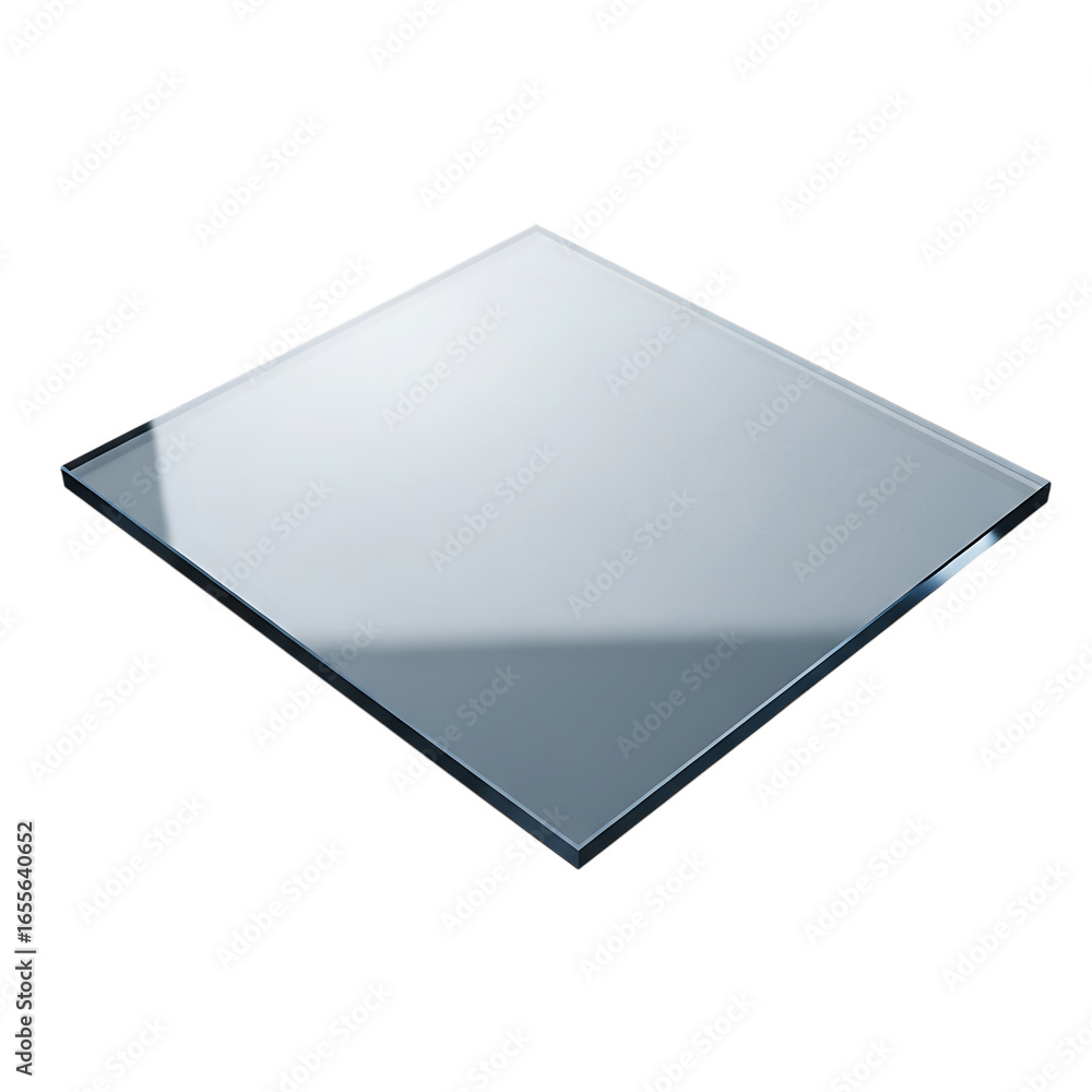 Poster clear square glass sheet isolated on transparent background, a transparent material with a smooth, r