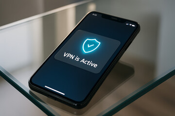 Smartphone Displaying "VPN Is Active" with a Shield Logo
