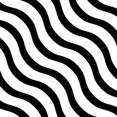 Black and white diagonal wavy lines seamless pattern.