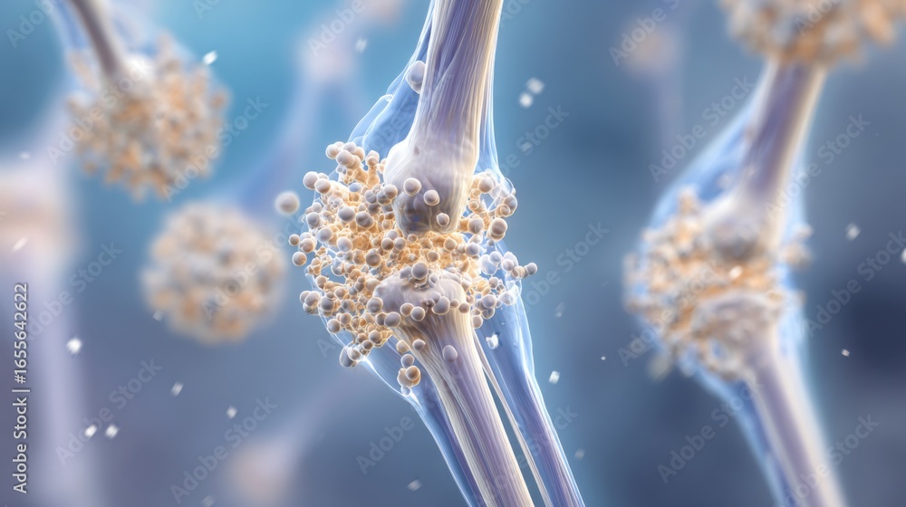 Poster This visual showcases a detailed view of nerve cells engaged in signal transmission within a neural network. The intricate connections highlight cellular activity and communication.