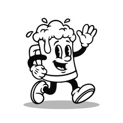 Retro Beer Mug Cartoon Mascot, Vintage Beer Glass Character, Funny Beer Illustration