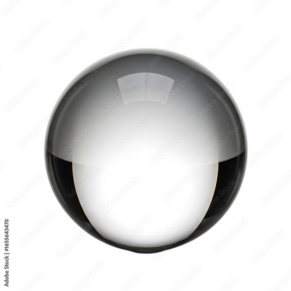 Poster a pristine clear glass sphere reflecting light and shadow, isolated on transparent background, ideal