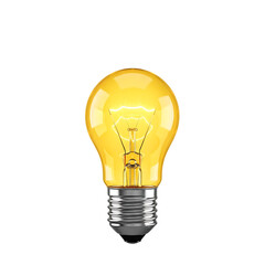 An incandescent light bulb glowing brightly, showcasing its classic design and warm yellow light, isolated on transparent background