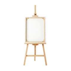 A blank canvas on a wooden easel, ready for an artists creation, perfect for displaying artwork, isolated on transparent background
