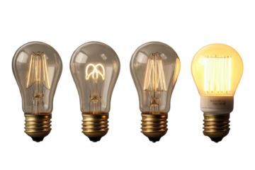 Four LED light bulbs, progressively warmer in color temperature