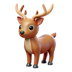Cute Cartoon Reindeer Figure Standing in Neutral Pose with Large Antlers and Expressive Eyes
