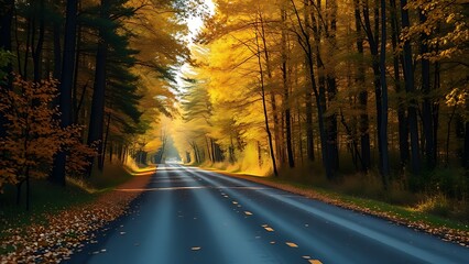 Golden autumn path through a serene Swedish forest with scattered leaves.
