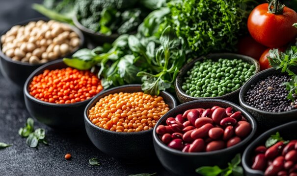Healthy diet food in a grocery store, showcasing a variety of colorful vegetables, leafy greens, and legumes, essential for a balanced and nutrient-rich diet, promoting healthy, Generative AI - Powered by Adobe