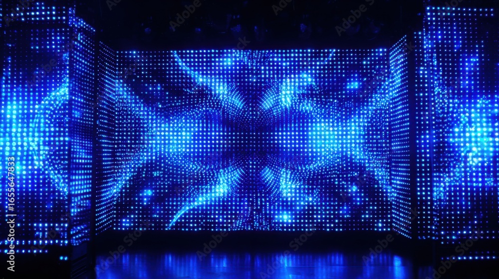 Poster a vibrant light display fills the venue with dynamic blue patterns, captivating the audience at a ni
