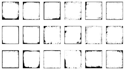 Collection of big black grunge frame. 20 Grunge square border. Vector illustration.