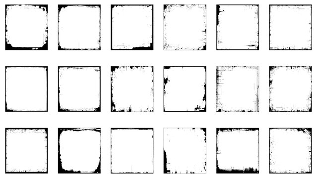 Collection of big black grunge frame. 20 Grunge square border. Vector illustration.
