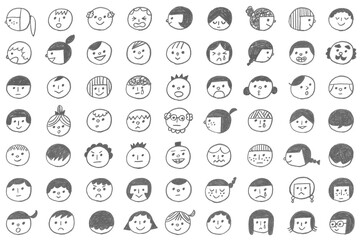 手描きイラスト　顔のアイコン　様々な表情