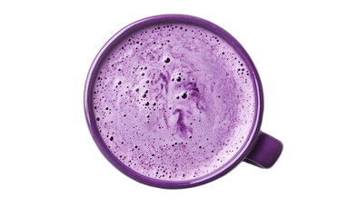 Top view of a purple beverage with foam in a cup isolated on transparent background