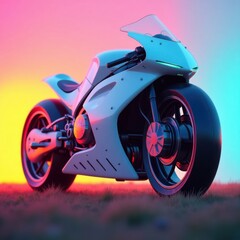Sleek Modern Sport Motorcycle Gleaming Under Sunset Sky