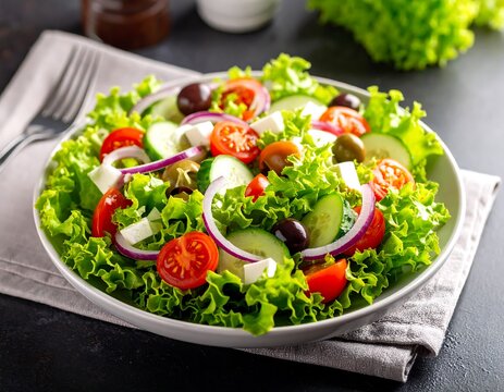 Fresh salad plate on dark background - Powered by Adobe