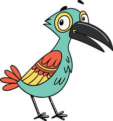 Obraz premium Cute cartoon toucan bird vector illustration with colorful wings and happy expression