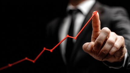 Hand pointing upward red graph trend