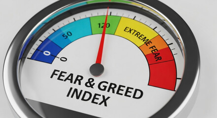 Fear and Greed Index gauge showing extreme fear with red indicator fear greed index