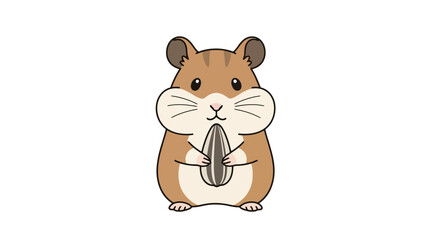Adorable Hamster Character Illustration with Sunflower Seed for Children's Books and Educational Materials. Perfect for animal themes and pet care guides.