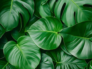 Photo Lush Green Leaves Tropical Foliage Nature Background