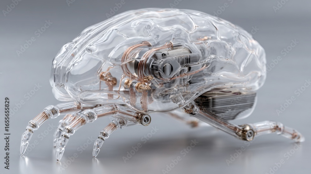 Poster transparent human brain with advanced robotic neural networks representing the future of artificial 