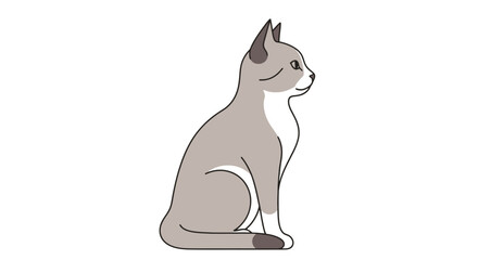 Elegant Cat Illustration with Gray and White Fur Depicting Serenity and Grace, Ideal for Pet-related Designs, Children's Books, or Animal-Themed Creative Projects.