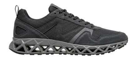 Stylish Black and Grey Athletic Shoe Isolated on White Background.