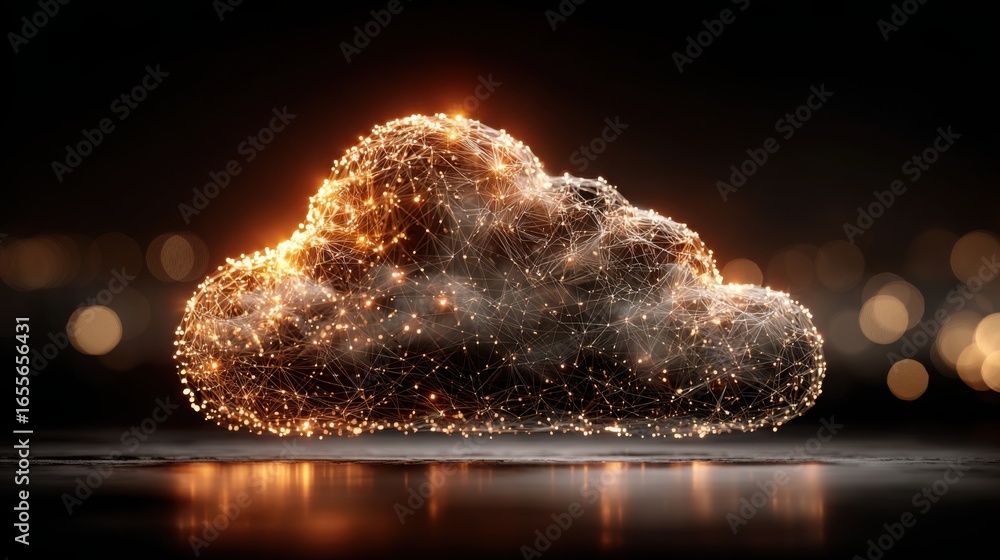 Poster ethereal cloud with lights in the background symbolizing modern cloud architecture and digital infra