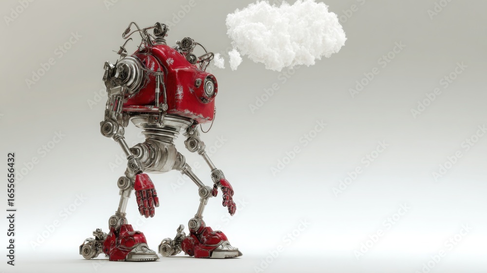 Aufkleber robot surrounded by a cloud of smoke representing advanced technology and the mystique of artificial