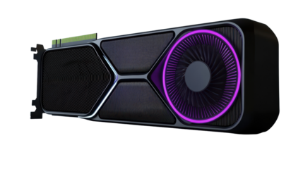 Modern high performance graphics card isolated depicting latest technology for gaming or computing o transparent background.